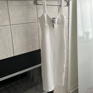 NWT Forever 21 XS Stretchy White MIDI Dress Ribbed Molded Cups